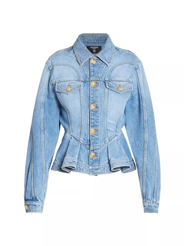 Balmain Denim Ruffled Peplum-Hem Jacket 1