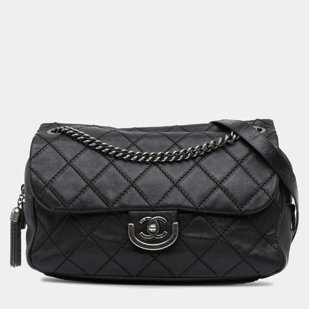 Chanel Chanel Black Leather Paris Edinburgh Jumbo Sporran Flap Bag 1