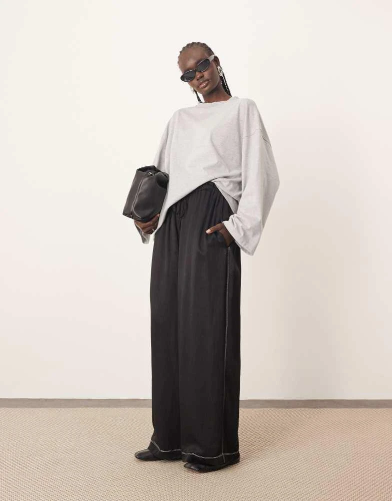 ARRANGE ARRANGE cotton oversized long sleeve t-shirt in grey marl 3