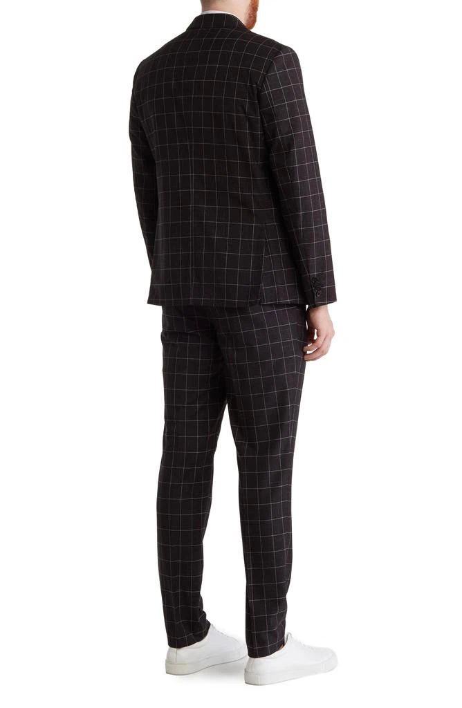 SAVILE ROW CO Black Windowpane Plaid Two Button Peak Lapel Suit 2