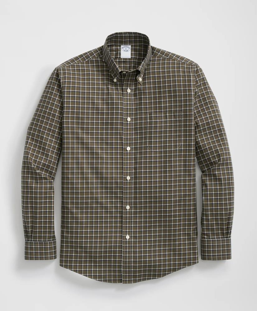 Brooks Brothers Stretch Supima® Cotton Non-Iron Twill Polo Button Down Collar Windowpane Shirt
