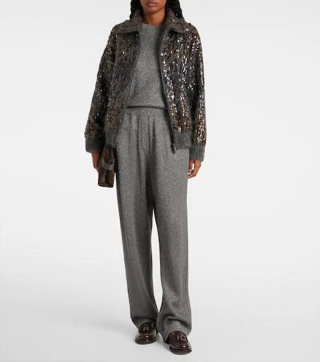 Brunello Cucinelli Cotton-blend lamé wide-leg pants 2