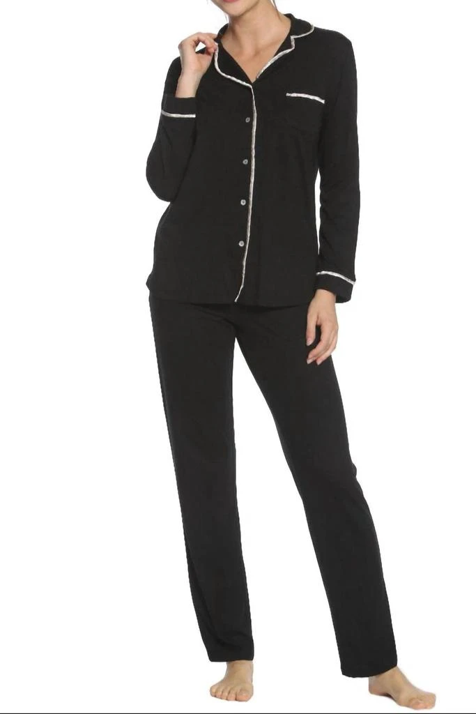 Twelve Eighty Eight Basic Long Sleeve Pajama Set In Black