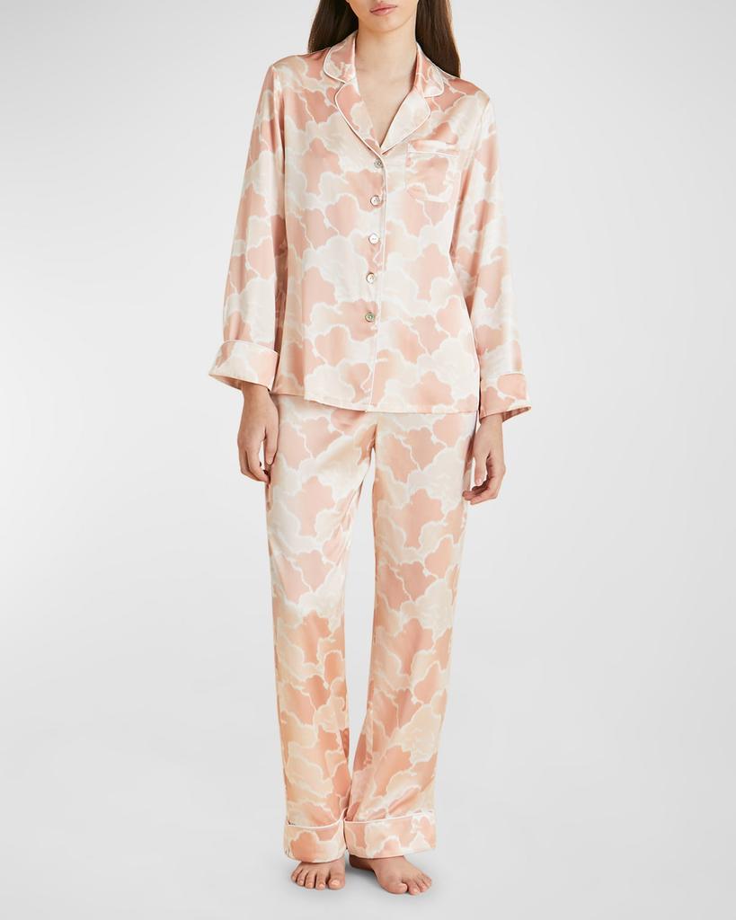 OLIVIA VON HALLE Lila Cloud-Print Silk Satin Pajama Set