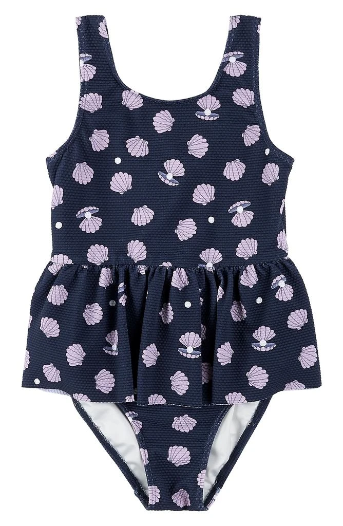 Petit Lem Oyster Print Textured Skirted One-Piece Swimsuit 1