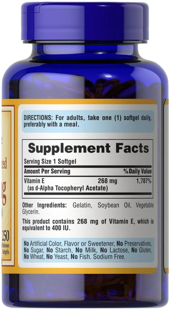 Puritan's Pride Vitamin E-400 iu Naturally Sourced 250 Softgels 4