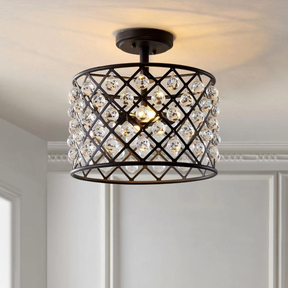 JONATHAN Y Gabrielle 14.5" Crystal/Metal LED Semi-Flush Mount