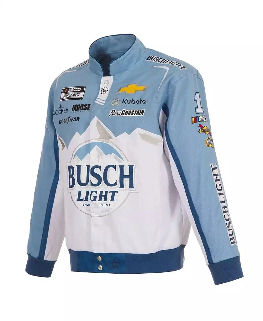JH Design Men's White/Light Blue Ross Chastain Busch Light Full-Snap Twill Uniform Jacket 2