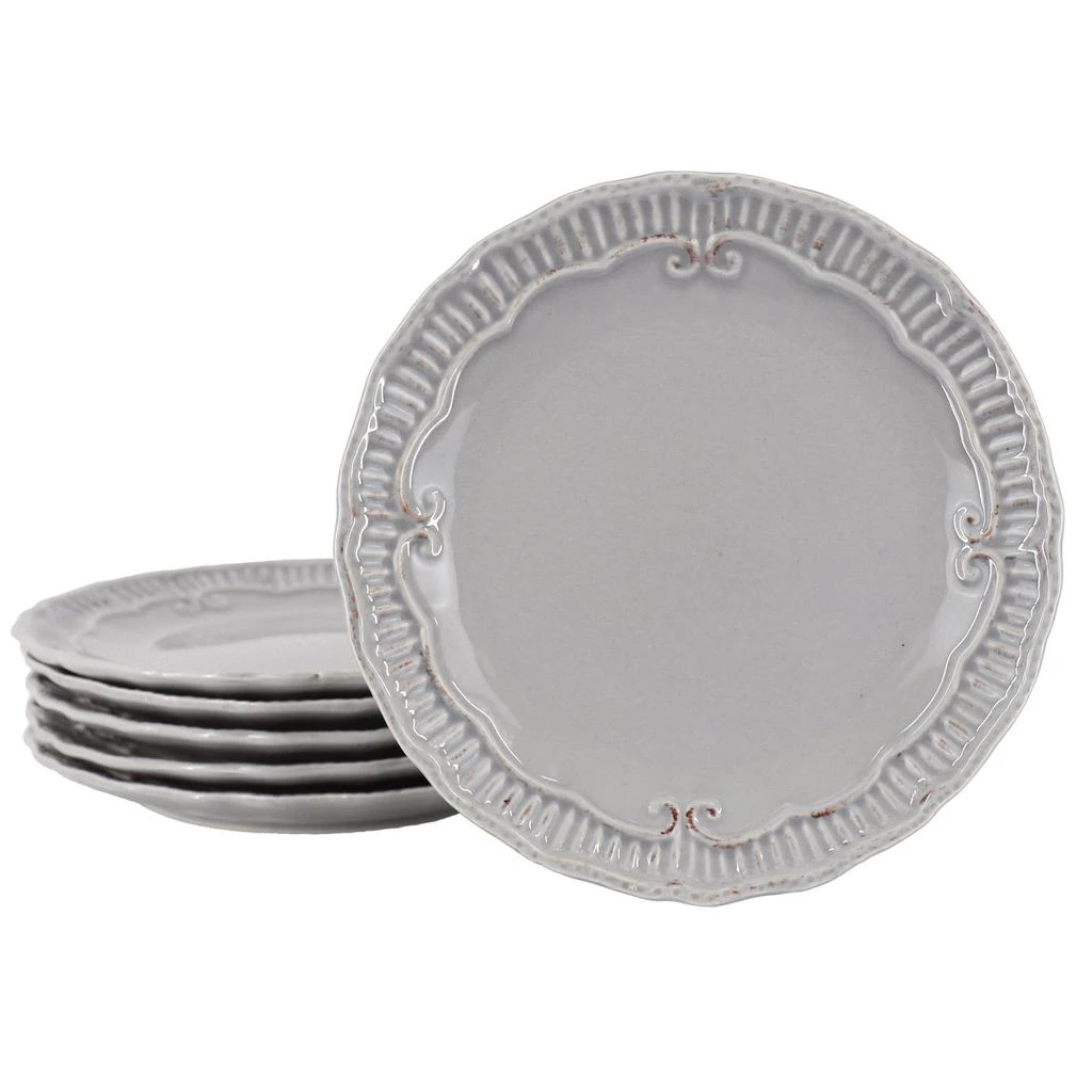 Modern Southern Home Capri 6 Piece 9 Inch Stoneware Embossed Dessert Plate Set in Grey