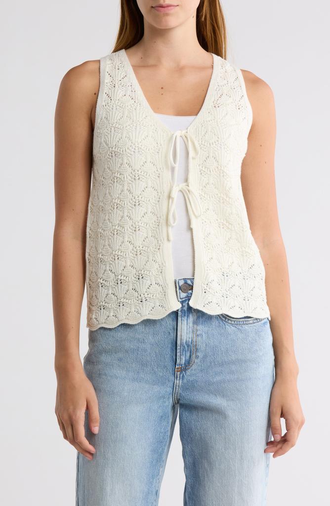 Cotton Emporium Tie Front Pointelle Sweater Vest