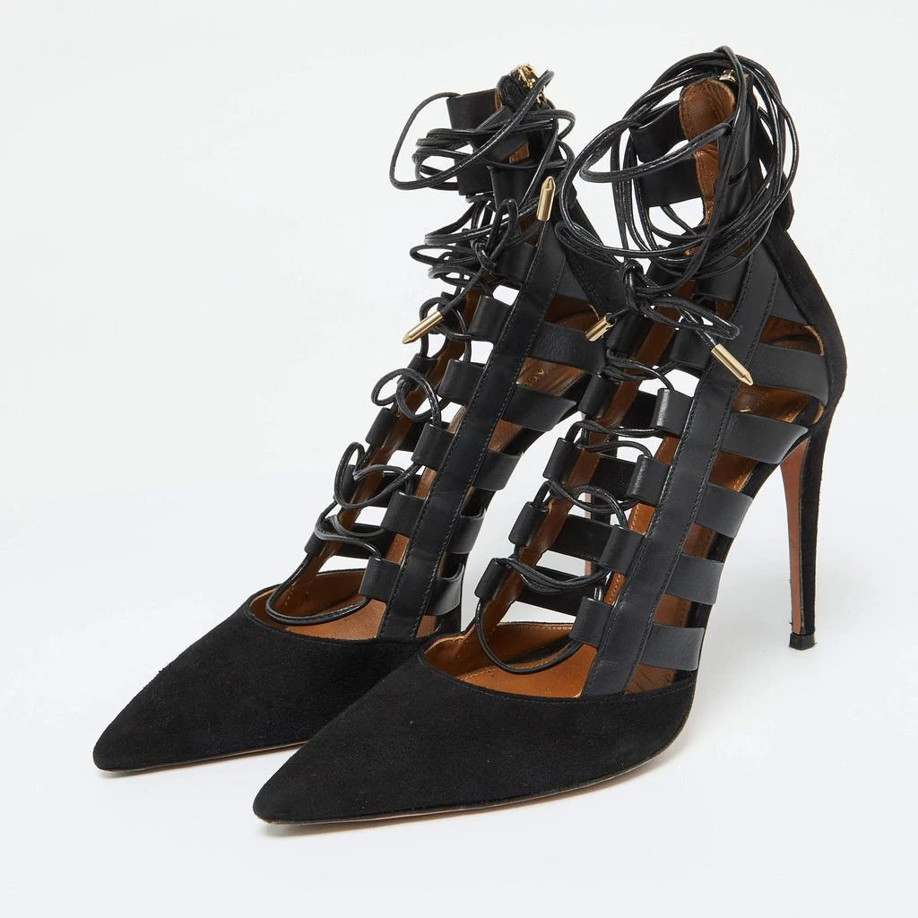 Aquazzura Aquazzura Black Suede and Leather Amazon Ankle Wrap Pumps Size 38 2
