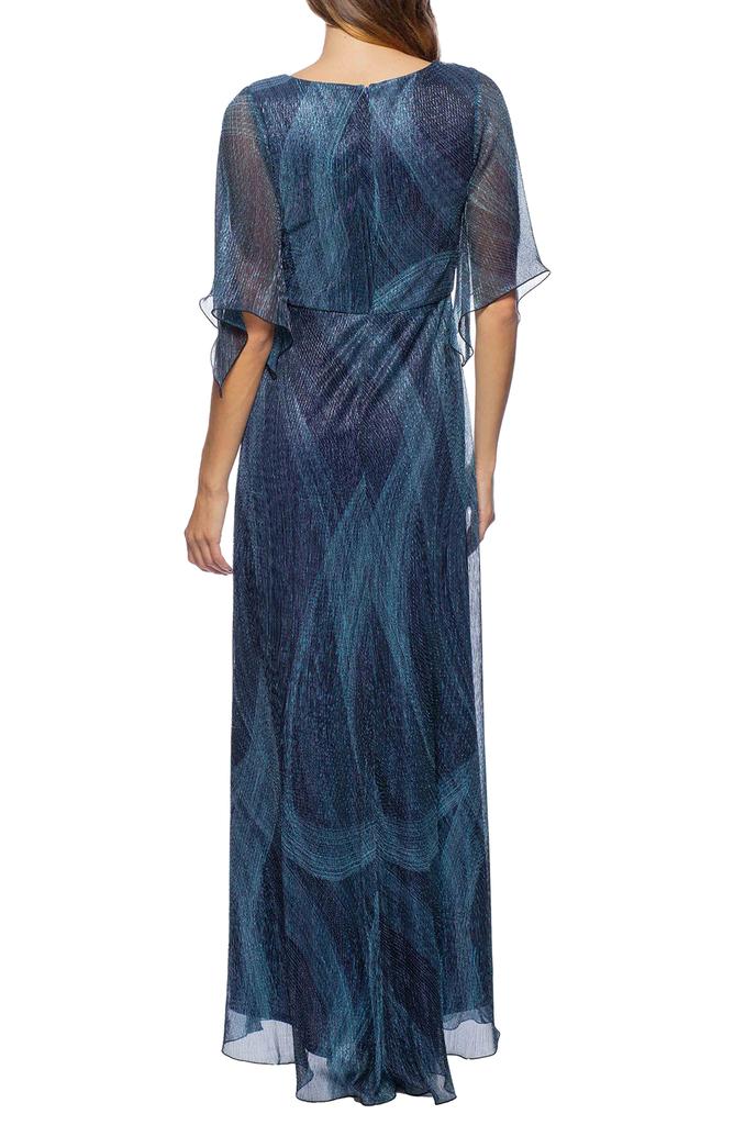 MARINA Metallic Flutter Sleeve Dress