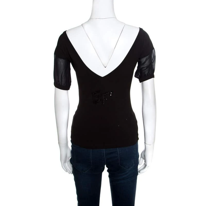Gianfranco Ferre GF Ferre Black Sequin Embellished Plunge Back Neck Top XXS 3