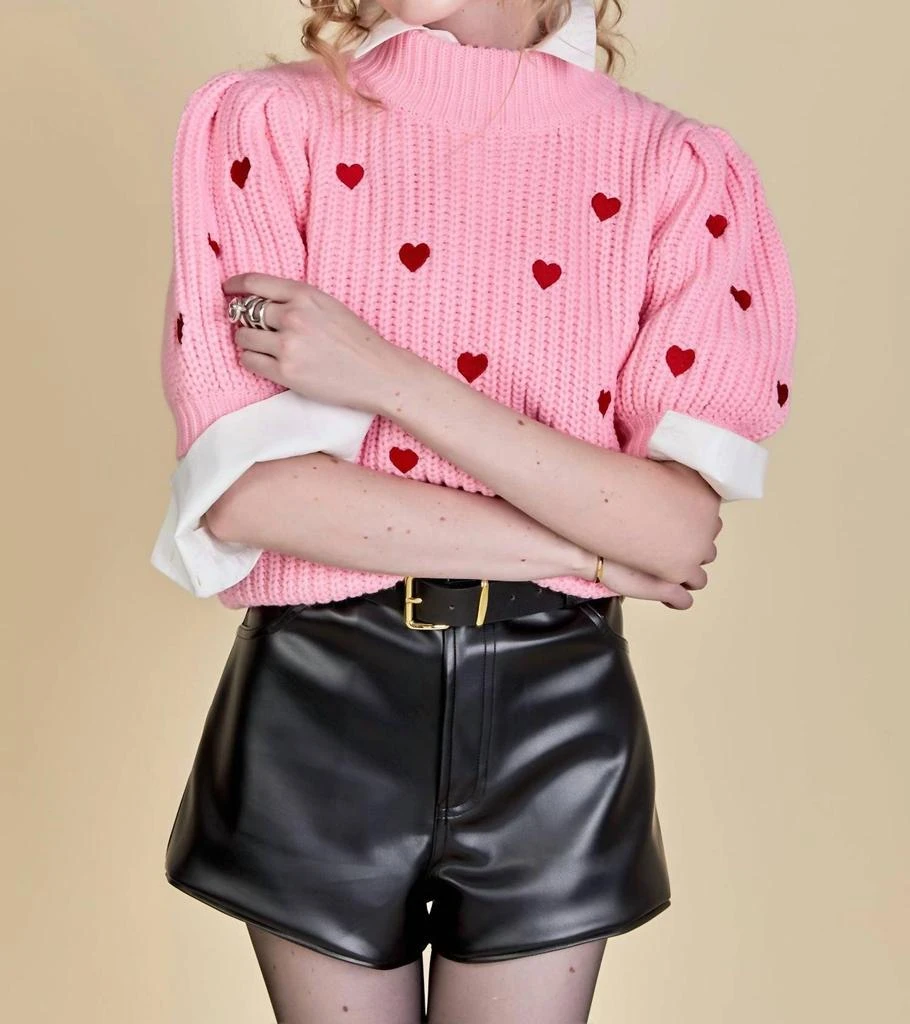 English Factory Heart Shaped Embroidery Sweater In Pink 2