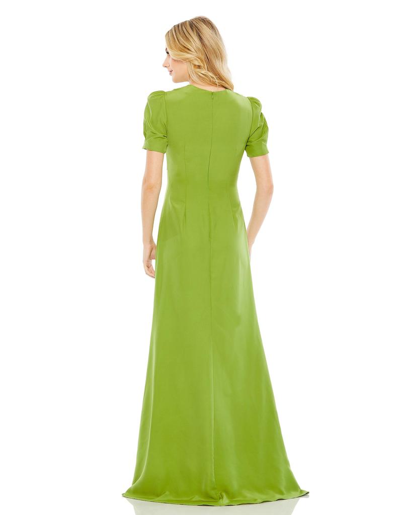 Ieena for Mac Duggal Puff Sleeve Embellished Cutout Evening Gown