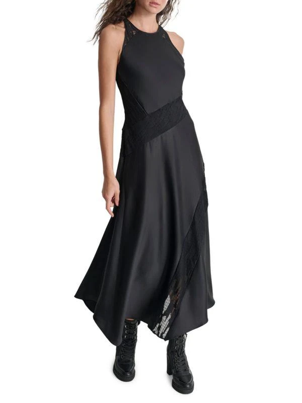 DKNY Satin Lace-Panel Midi-Dress 5