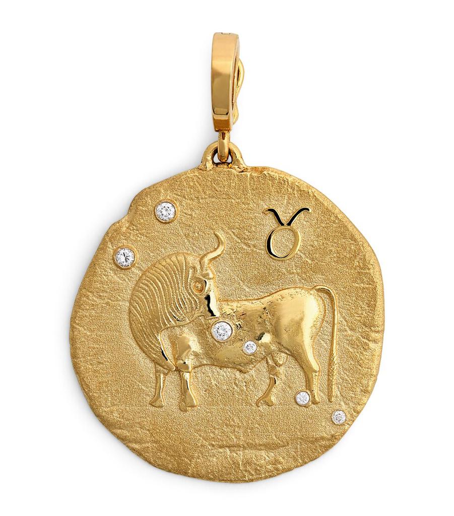 Azlee Large Yellow Gold Zodiac Taurus Coin Charm