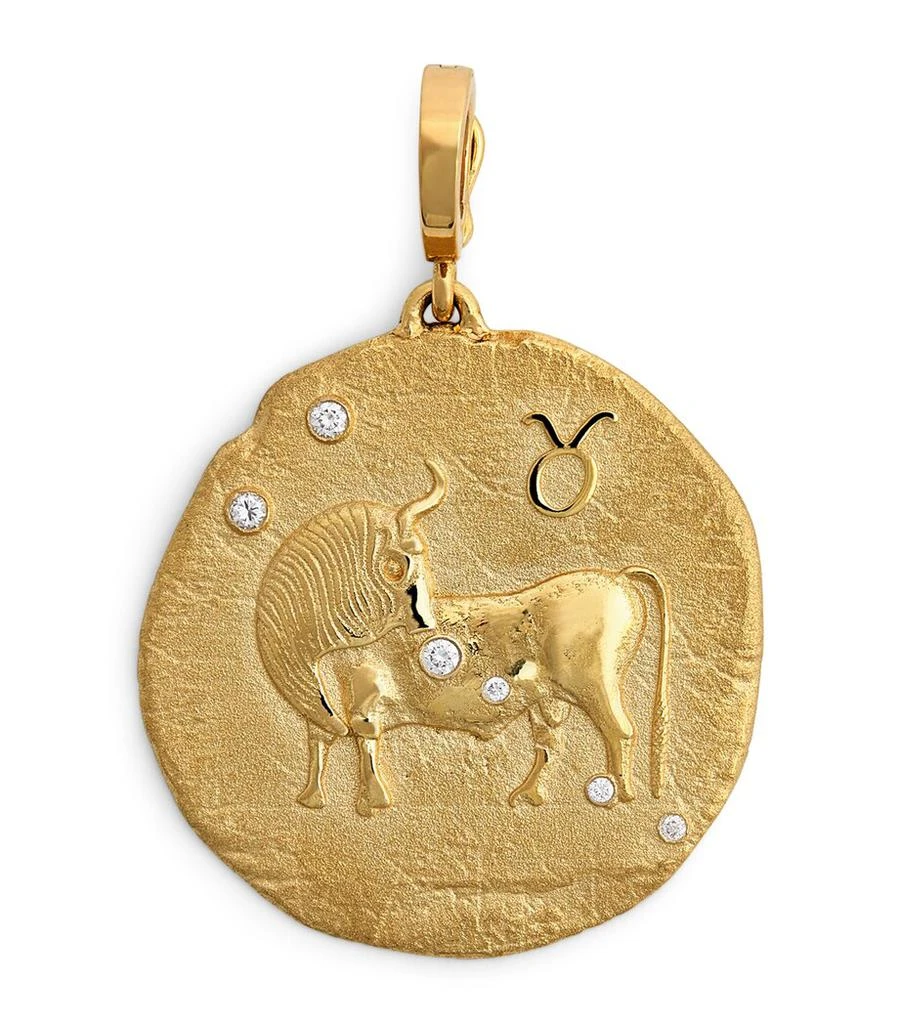 Azlee Large Yellow Gold Zodiac Taurus Coin Charm 1