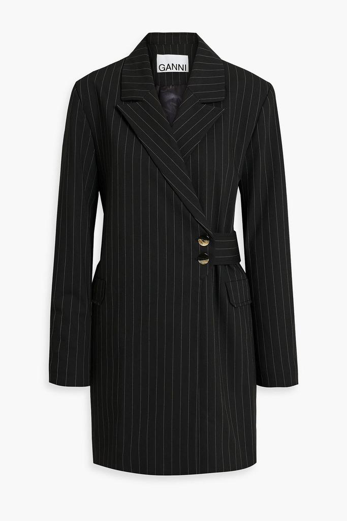 Ganni Double-breasted pinstriped twill coat