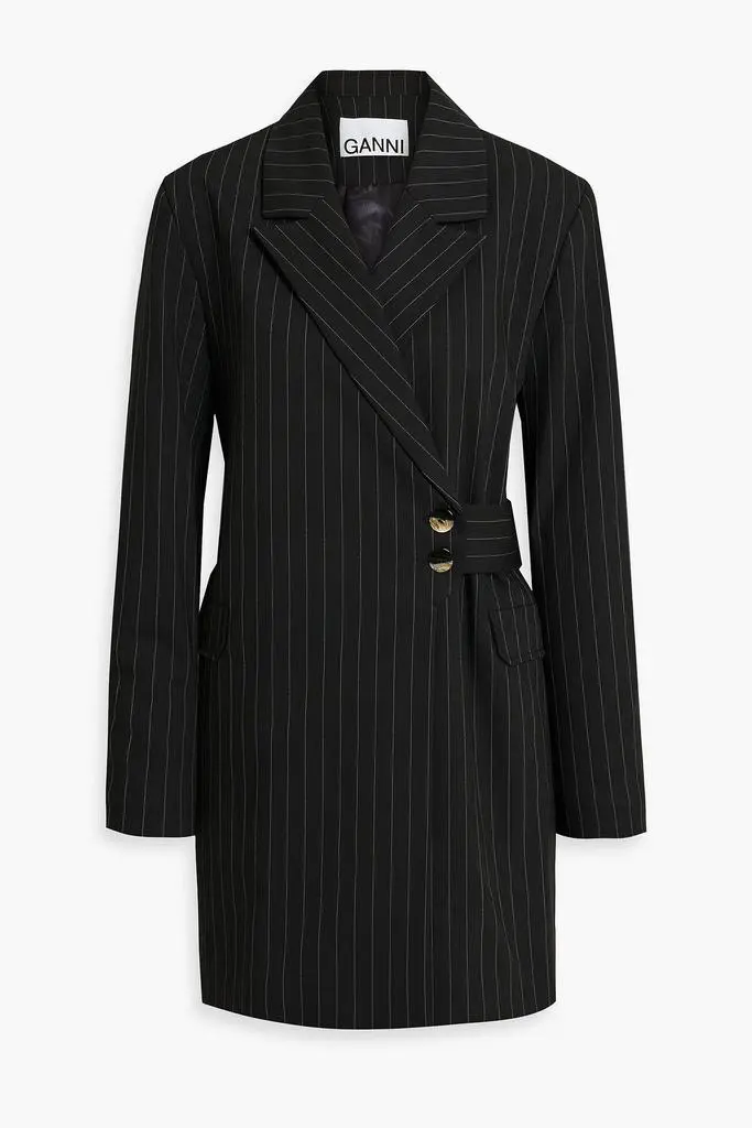 Ganni Double-breasted pinstriped twill coat
