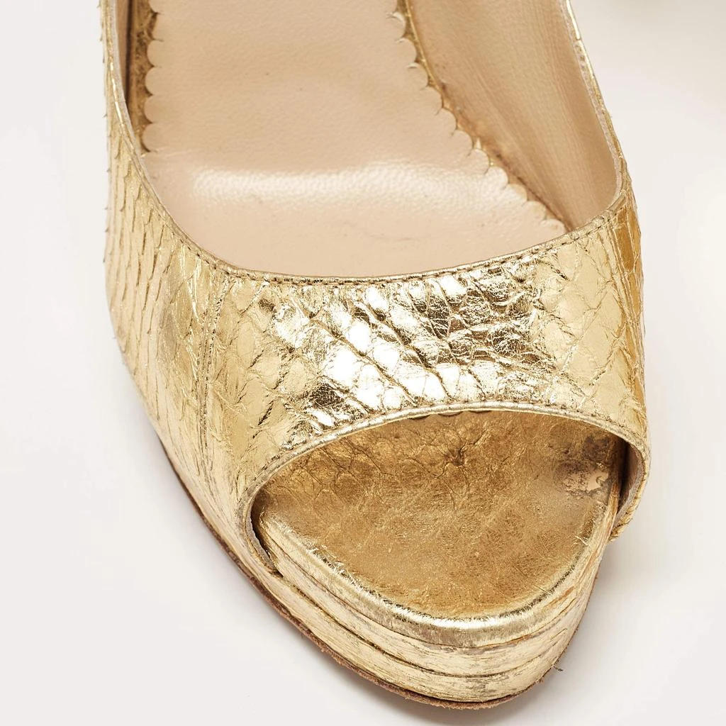 Oscar de la Renta Oscar de la Renta Metallic Gold Python Embossed Peep Toe Ankle Strap Pumps Size 37.5 8