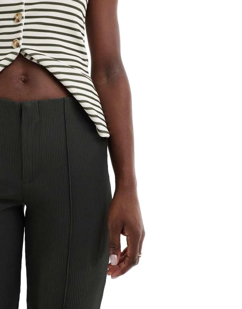 ONLY ONLY Sally high waist ribbed flared trousers in dark khaki 2
