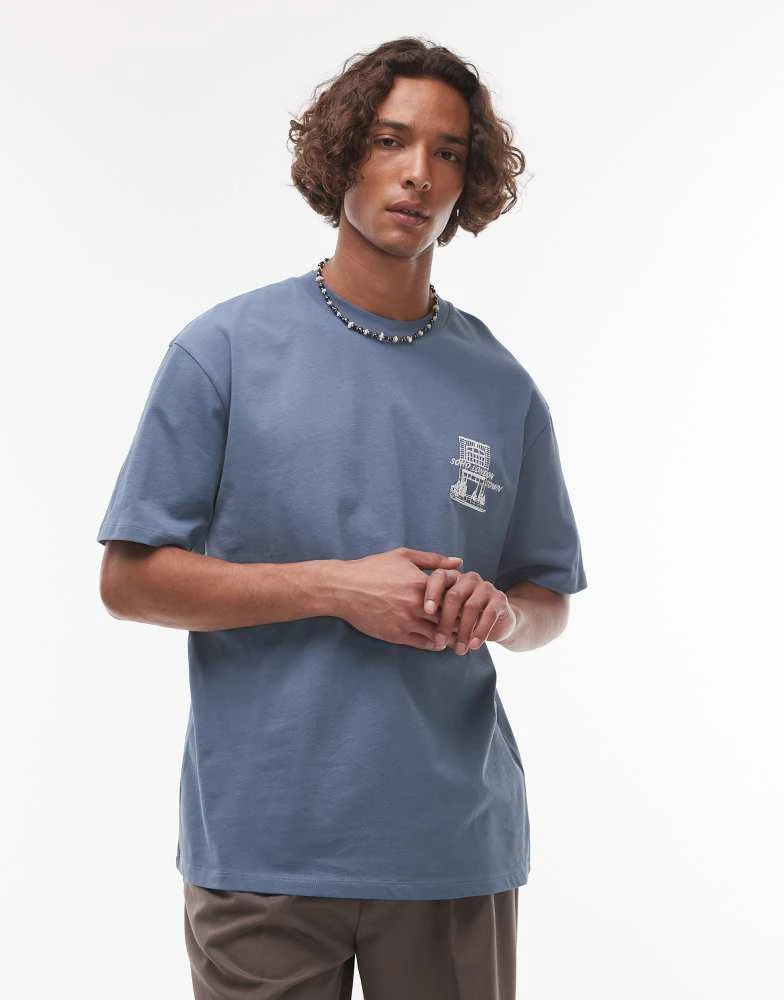 Topman Topman oversized fit t-shirt with front and back Soho print in blue 1