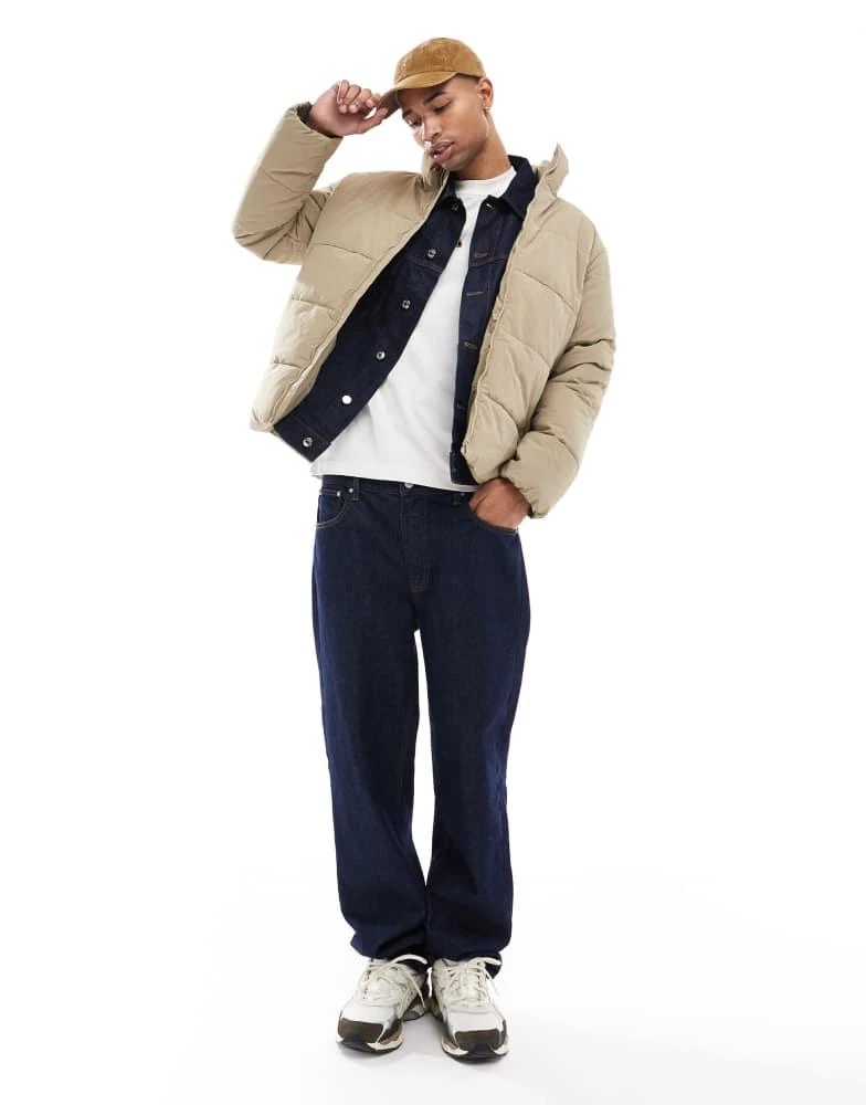 Only & Sons ONLY & SONS funnel neck puffer jacket in cream 1