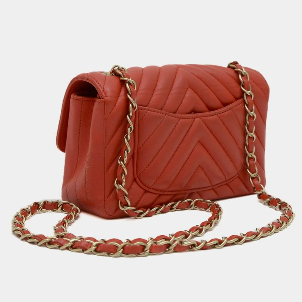 Chanel Chanel Red Lambskin Leather Chevron Chain Shoulder Bag 2