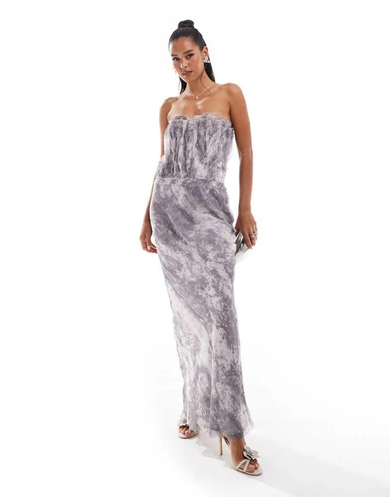 ASOS ASOS DESIGN corset bandeau raw edge midi dress in marble print 1