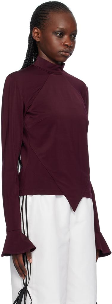 FIDAN NOVRUZOVA Burgundy Flared Cuff Long Sleeve T-Shirt