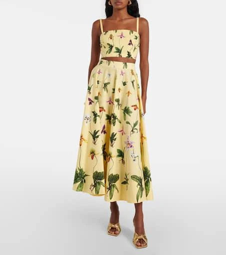 Oscar de la Renta Floral cotton-blend poplin midi skirt 2