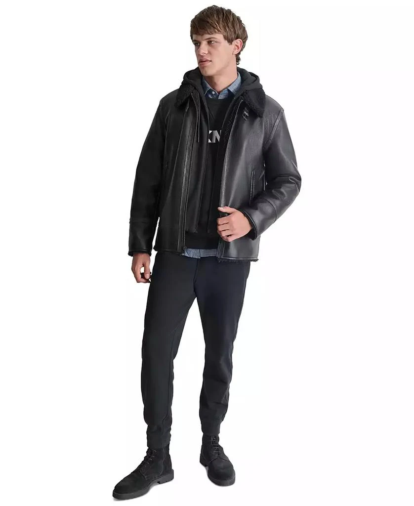 DKNY Men's Faux Leather Jacket with Removable Faux Fur Bib 5