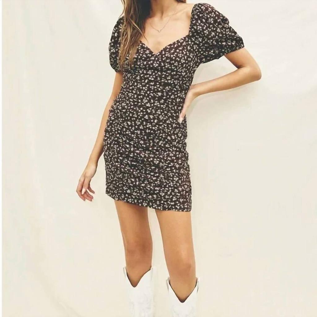 Dress Forum Dress Forum - Chocolate Puff Sleeve Ruched Mini Dress