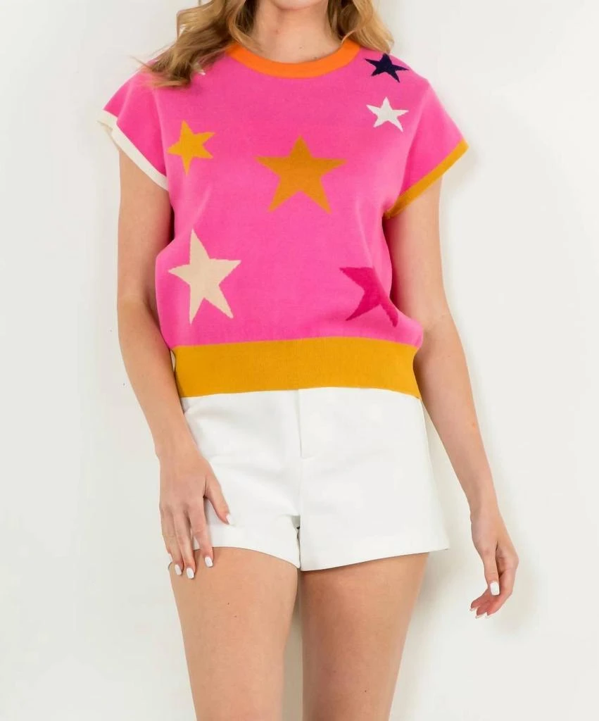 THML Short Sleeve Star Sweater In Pink 1
