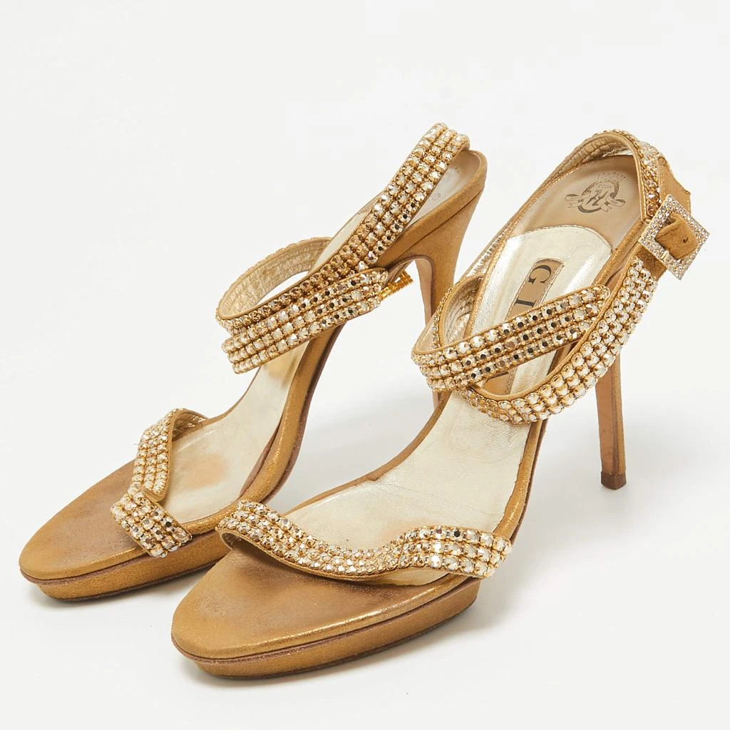Gina Gina Gold Crystal Embellished Suede Ankle Wrap Sandals Size 39 2