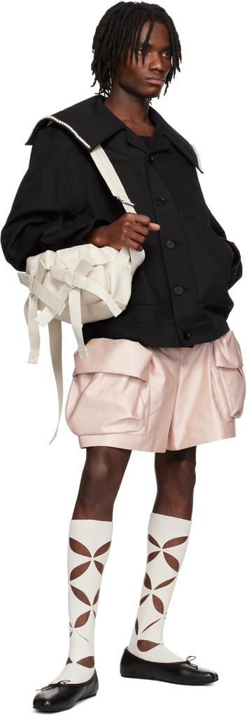 Shop Black Beaded Sailor Collar Workwear Jacket on Sale at