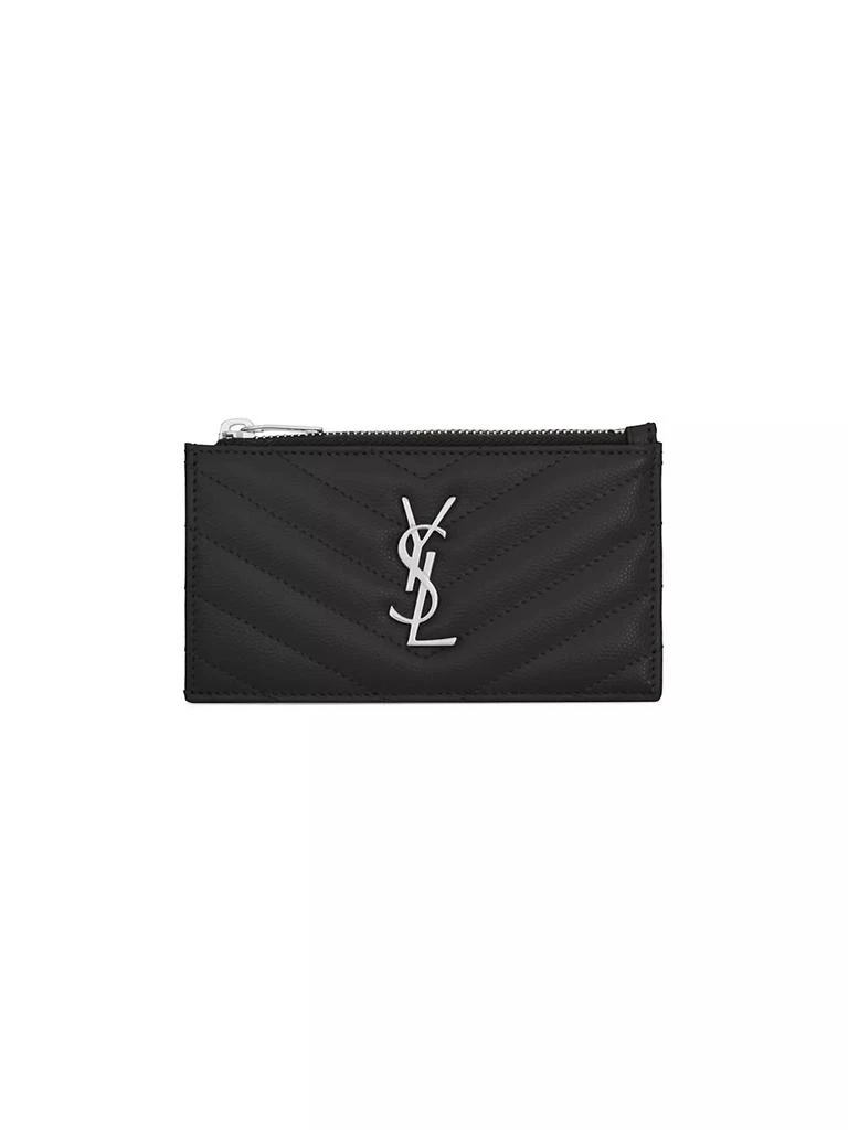 Yves Saint Laurent Cassandre Saint Laurent Matelass Zipped Fragments Card Case in Grain de Poudre Embossed Leather 1