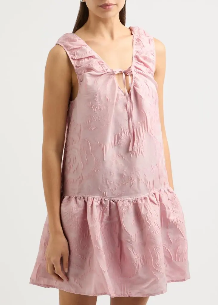 Ganni Floral-jacquard cloqué mini dress 2