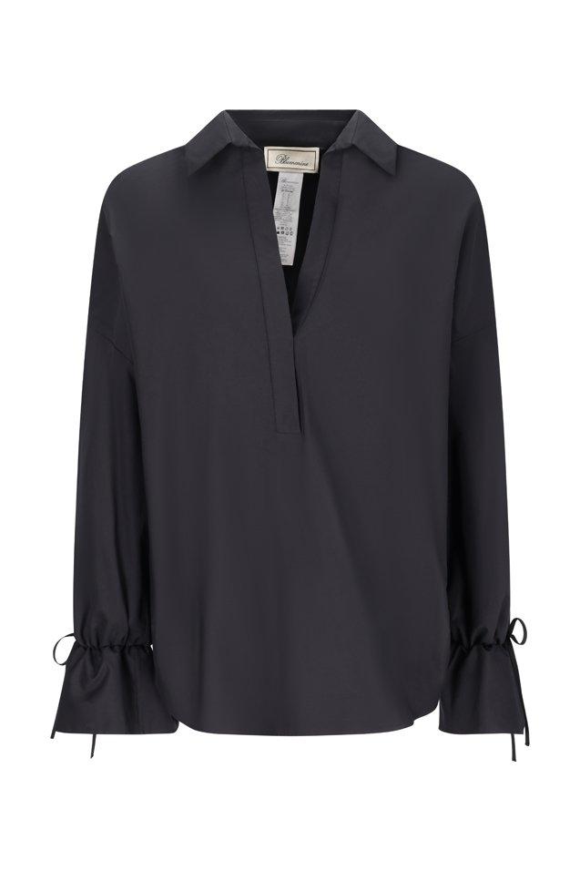 BLUMARINE Blumarine Tied-Cuff Polo-Neck Poplin Blouse