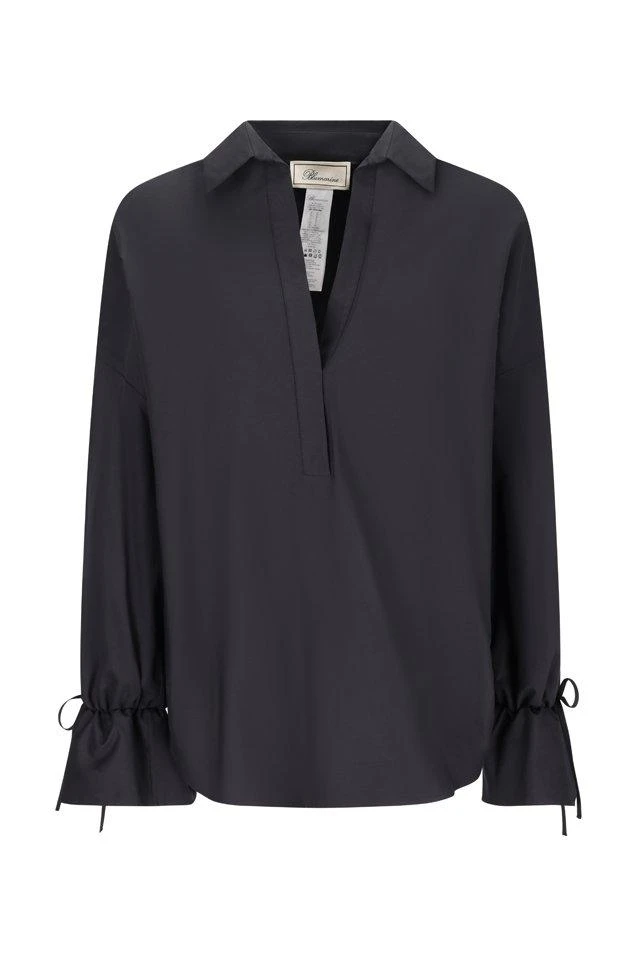 BLUMARINE Blumarine Tied-Cuff Polo-Neck Poplin Blouse 1