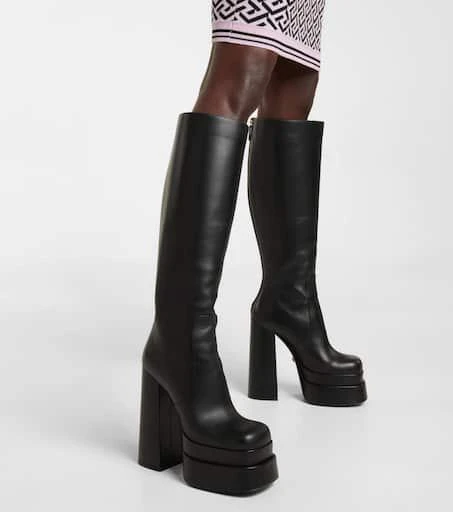 Versace Leather platform knee-high boots 4