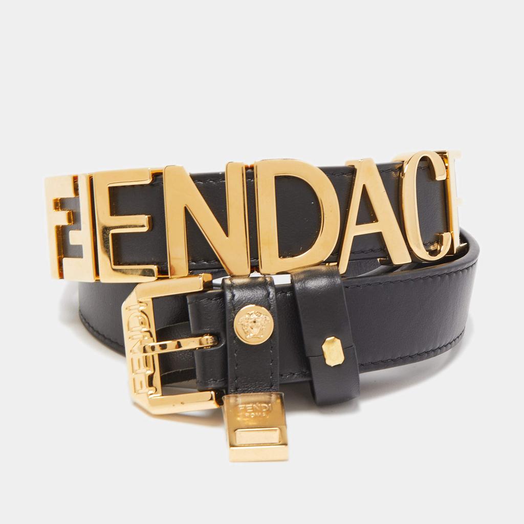 Fendi Fendi x Versace Black Leather Logo Letters Buckle Belt 105CM