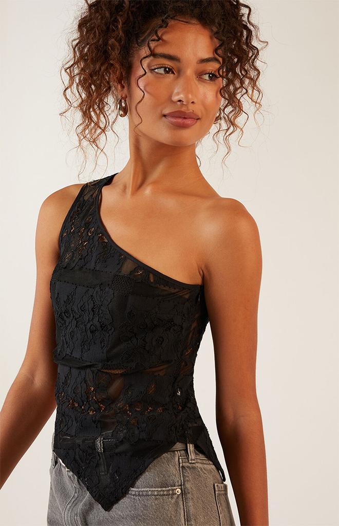 KENDALL & KYLIE Patchwork Lace One Shoulder Asymmetrical Top