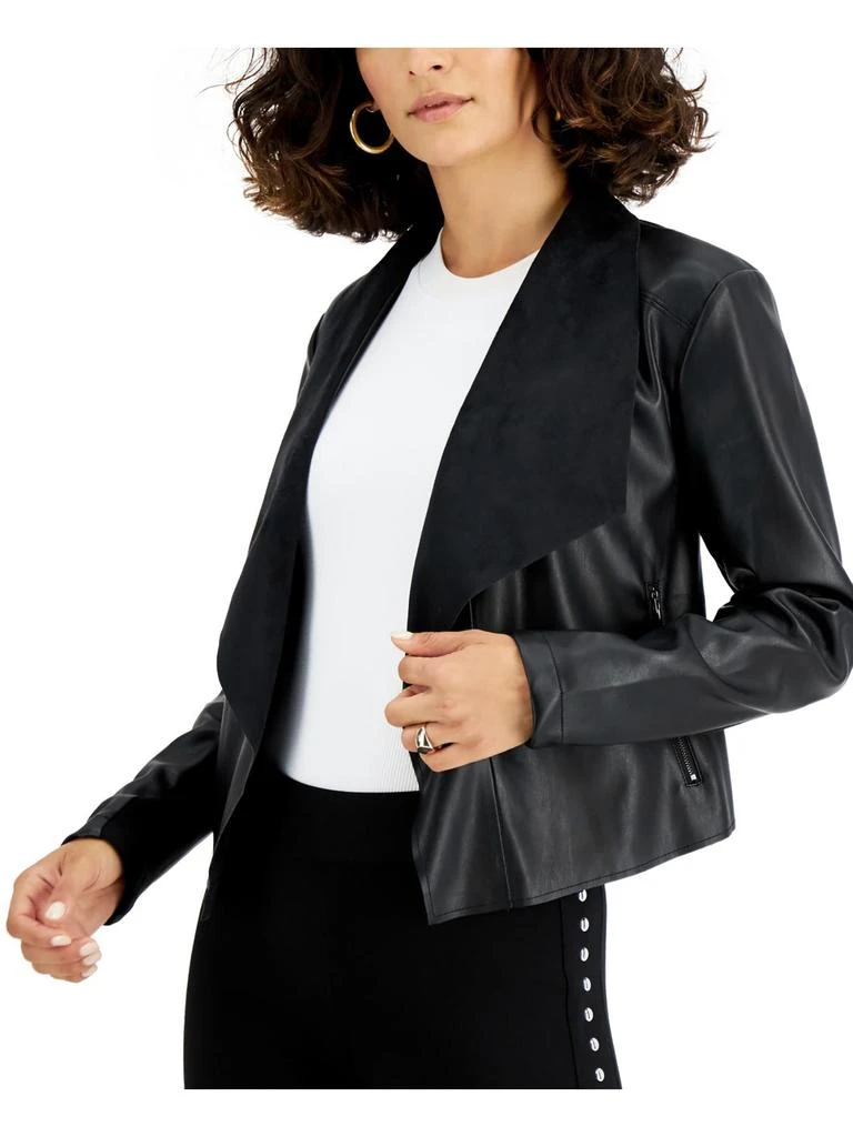 Bar III Womens Faux Leather Cropped Motorcycle Jacket 3
