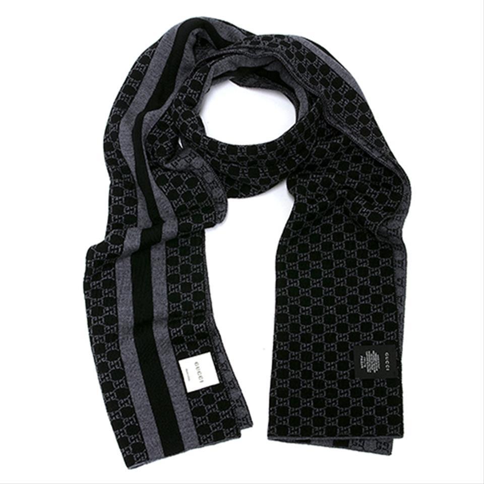 Gucci Gucci - Black/Grey GG Monogram Web Stripe Wool Scarf