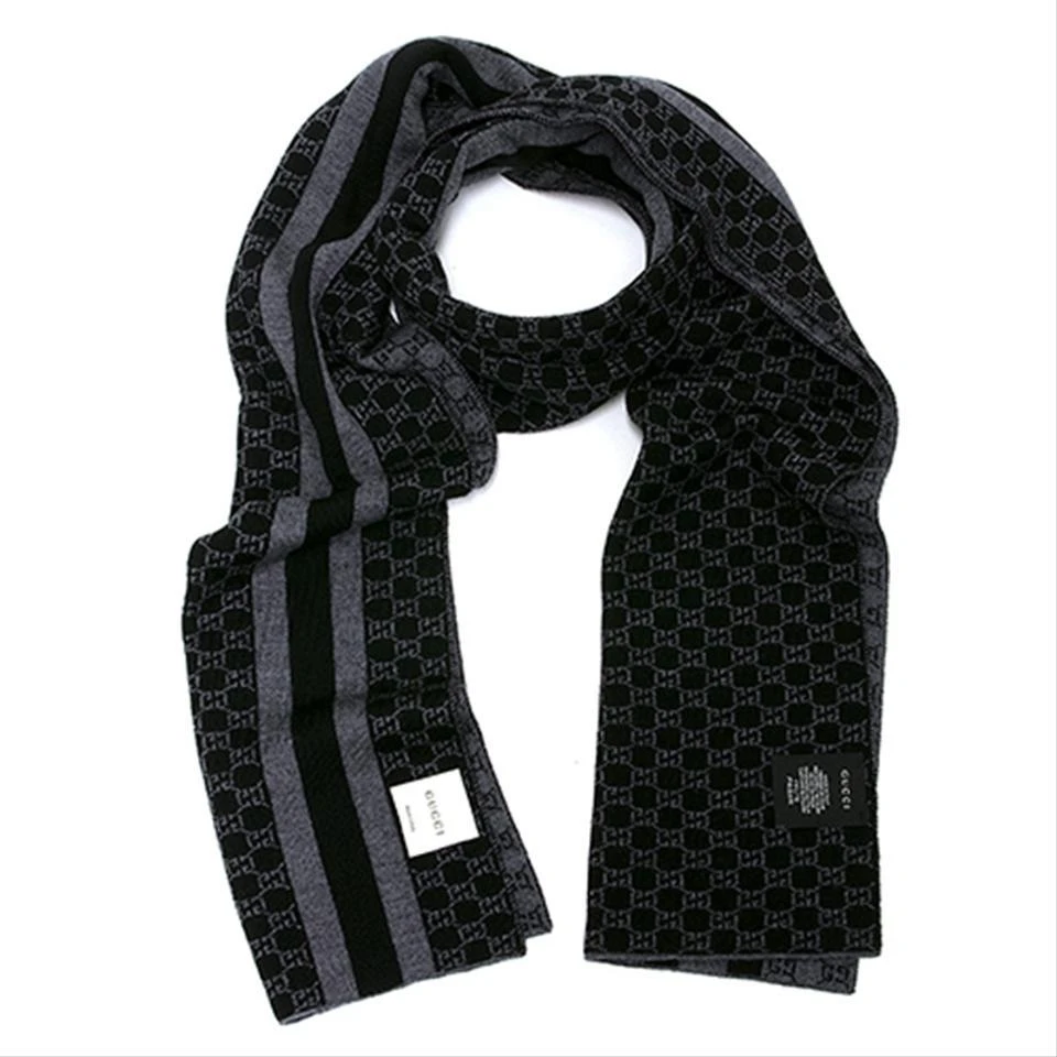 Gucci Gucci - Black/Grey GG Monogram Web Stripe Wool Scarf 2