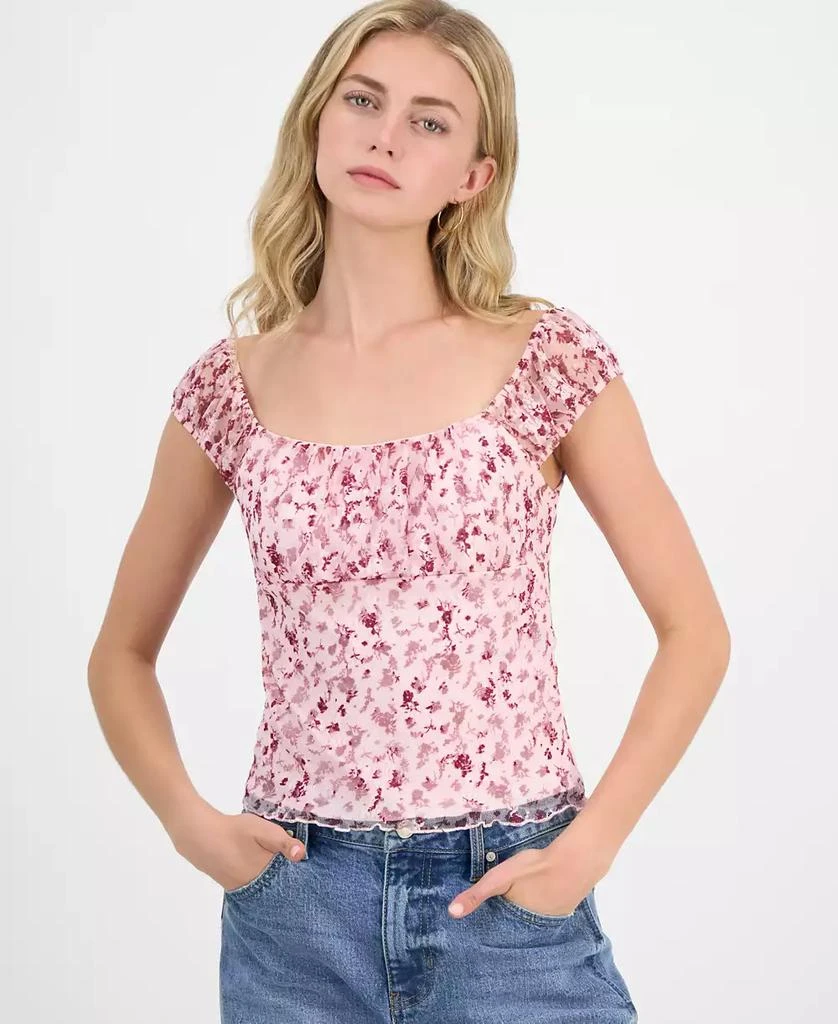 Madden Girl Juniors' Floral Printed Lace Cap-Sleeve Top 1