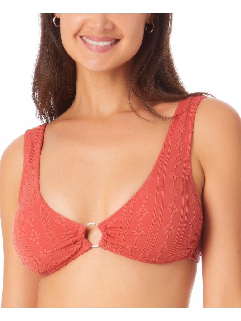 California Waves Womens Solid Embroidered Bikini Swim top