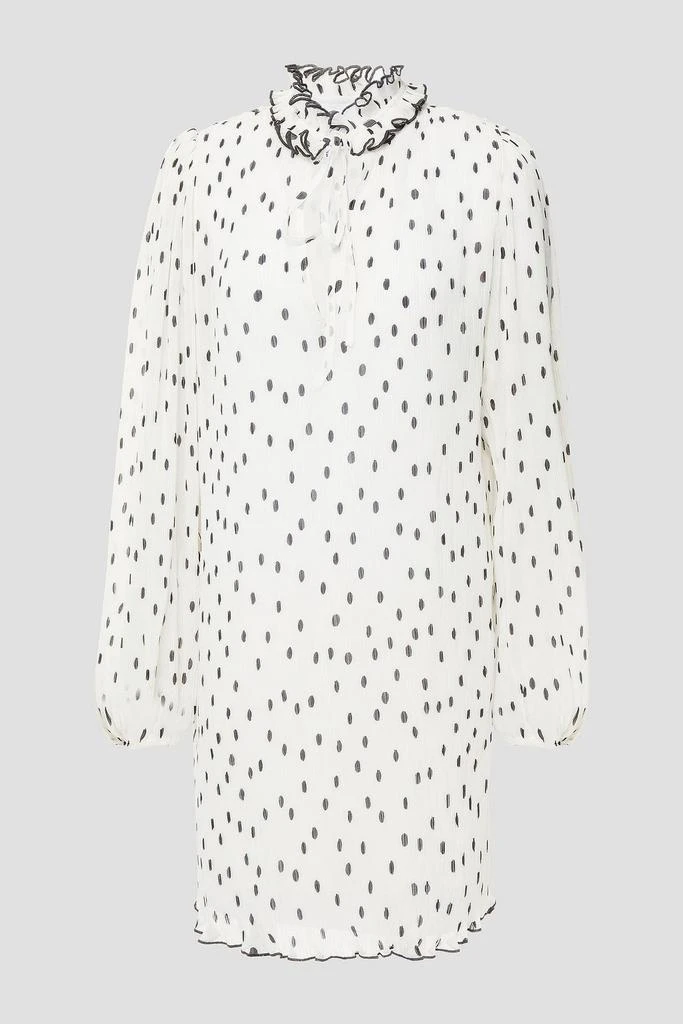 Ganni Ruffle-trimmed polka-dot plissé-chiffon mini dress 3